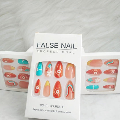 24 Stück Sommer Press on Nägel French Tips Acrylnägel Orange Gel