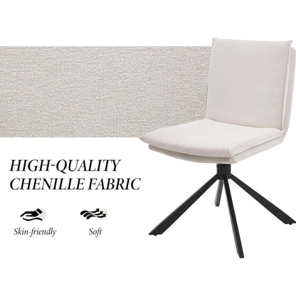 Esszimmerstühle Set 4 – Chenille, 360° drehbar, Weiß
