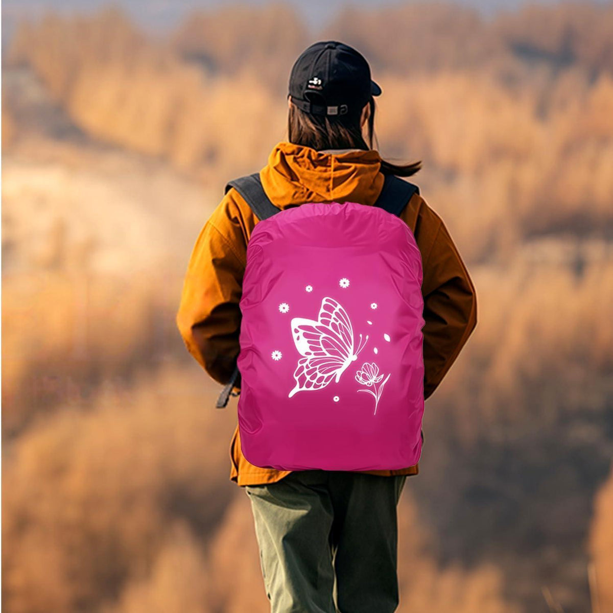 Regenschutz Rucksack Kinder 30-40L Wasserdicht mit Reflektoren Rot