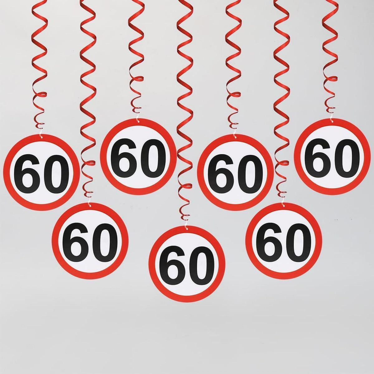 Girlande 60. Geburtstag Deko – 12x Verkehrsschild Spiralen