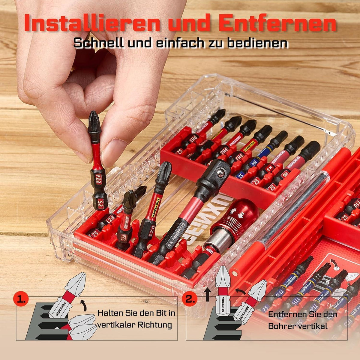 27-teiliger Schlagfester Schrauberbitsatz S2 Stahl mit Halter