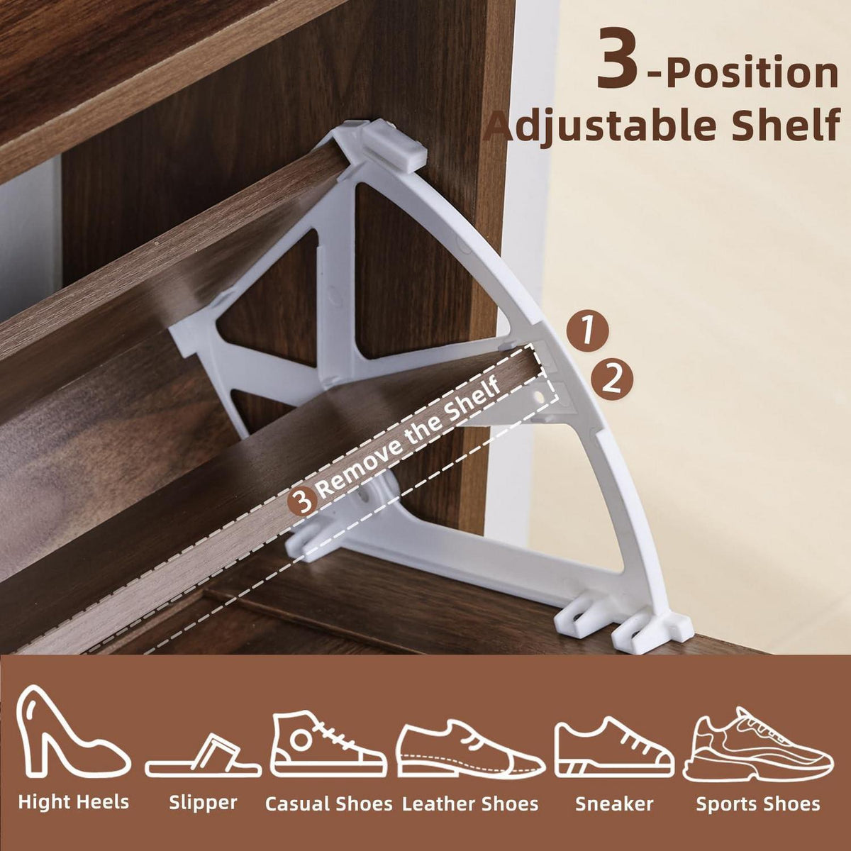 Schmaler Schuhschrank mit 2 Klappen – Braun & Platz für 16 Paar