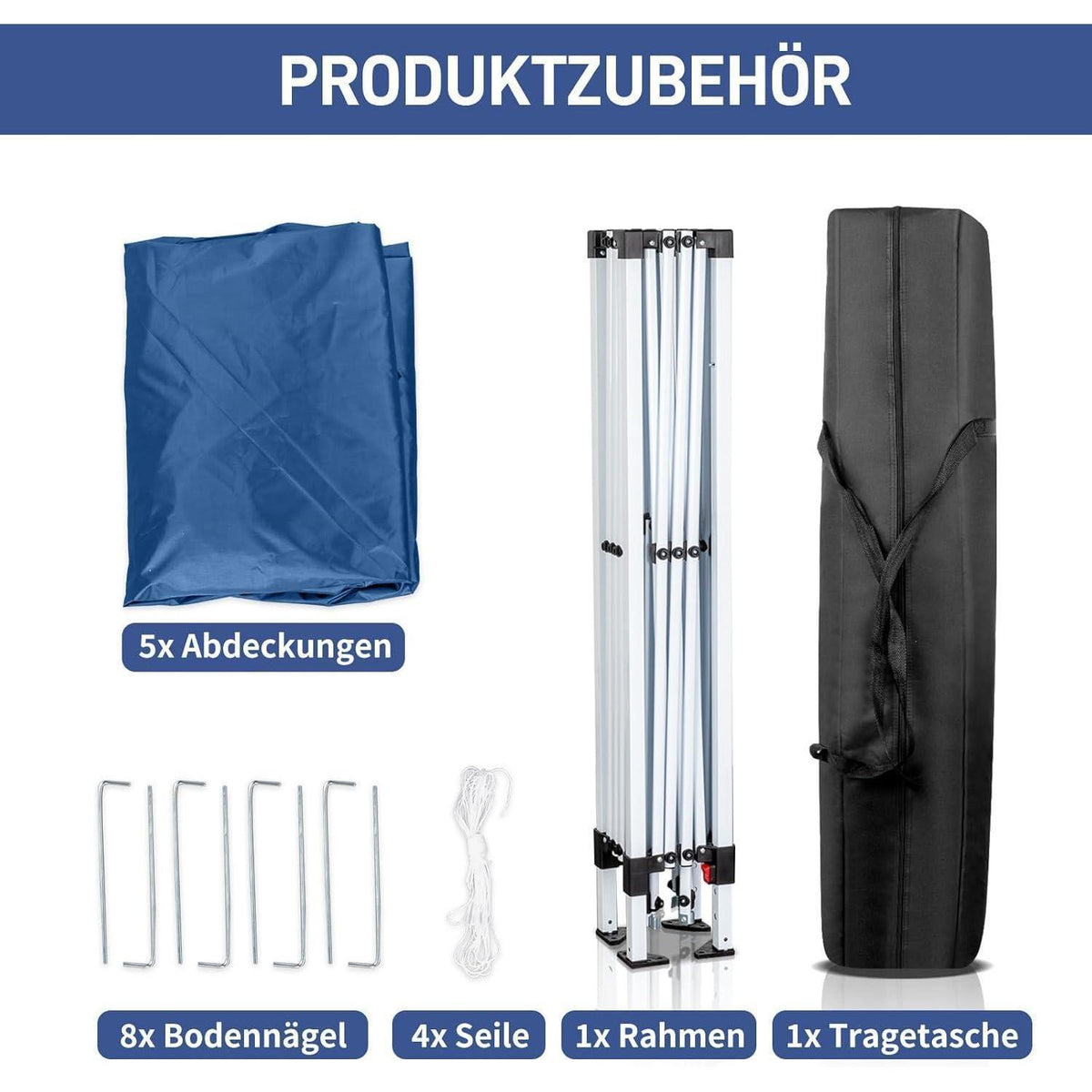 3x3m Faltpavillon Blau mit 4 Seitenteilen – Wasserdicht & Stabil