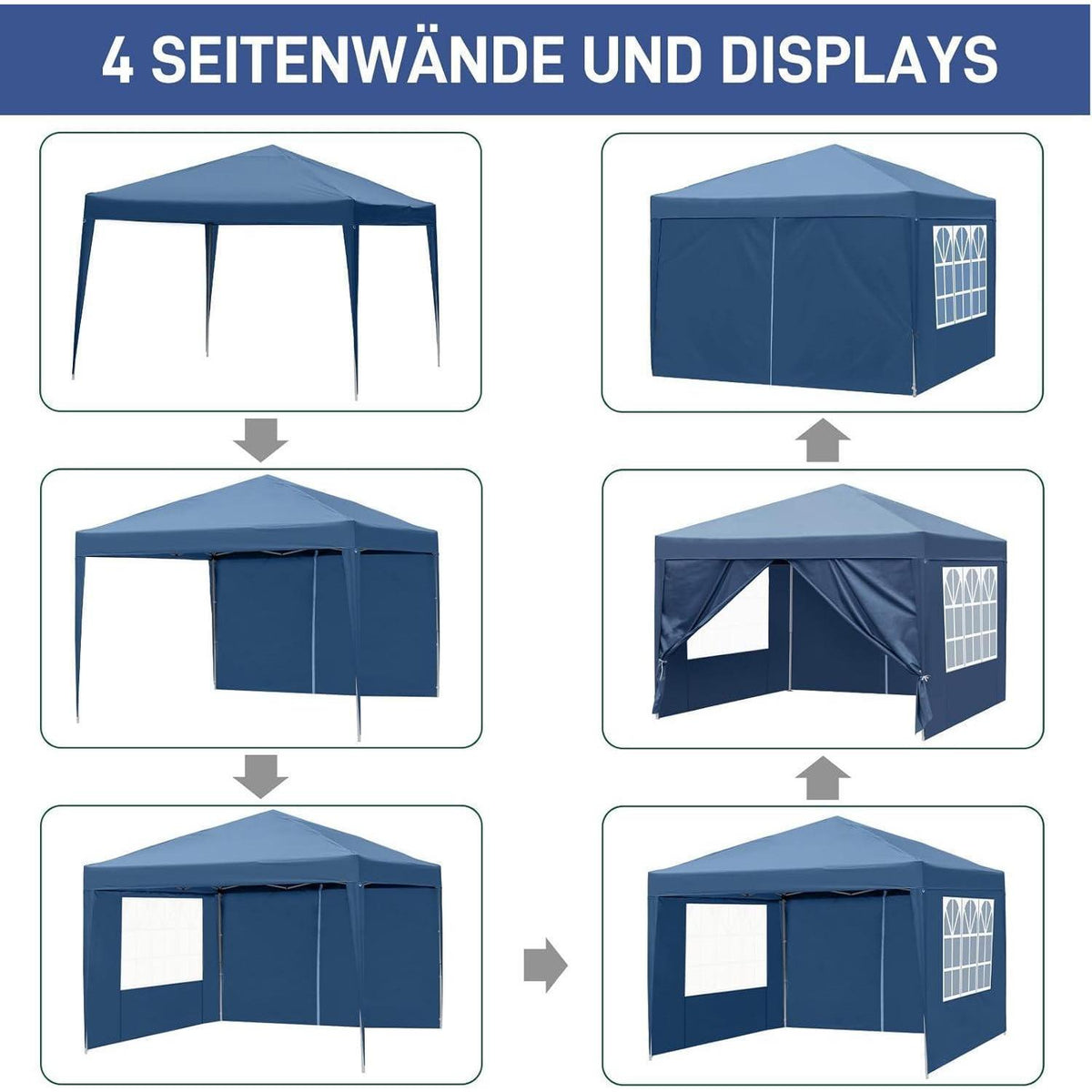 3x3m Faltpavillon Blau mit 4 Seitenteilen – Wasserdicht & Stabil