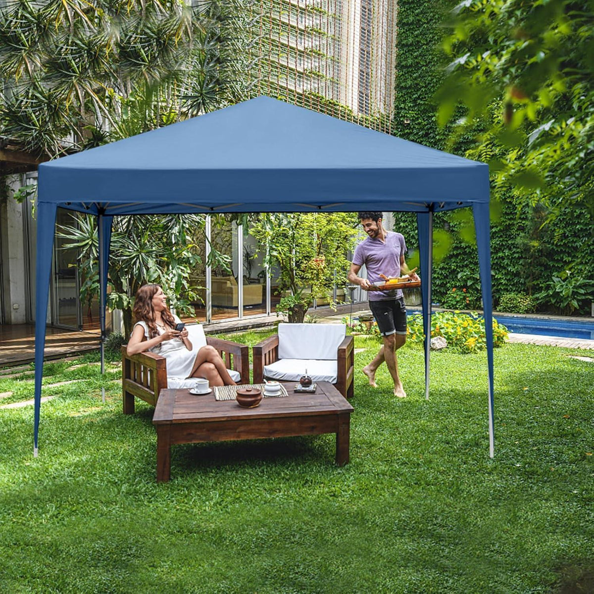 3x3m Faltpavillon Blau mit 4 Seitenteilen – Wasserdicht & Stabil