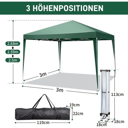 3x3m Faltpavillon – Wasserdicht, Stabil & UV-Schutz für Garten & Camping