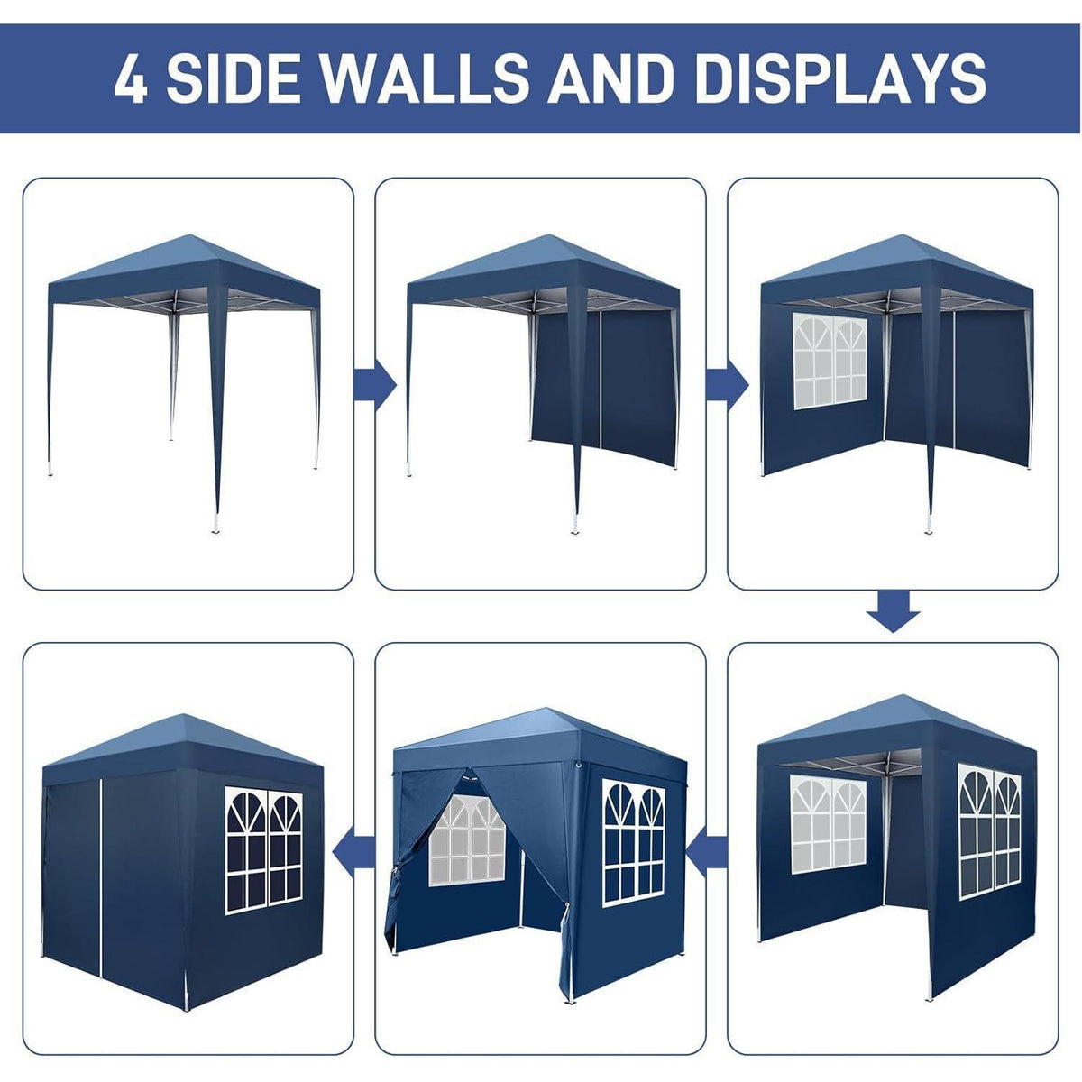 2x2m Faltpavillon Blau mit 4 Seitenteilen – Wasserdicht & Stabil