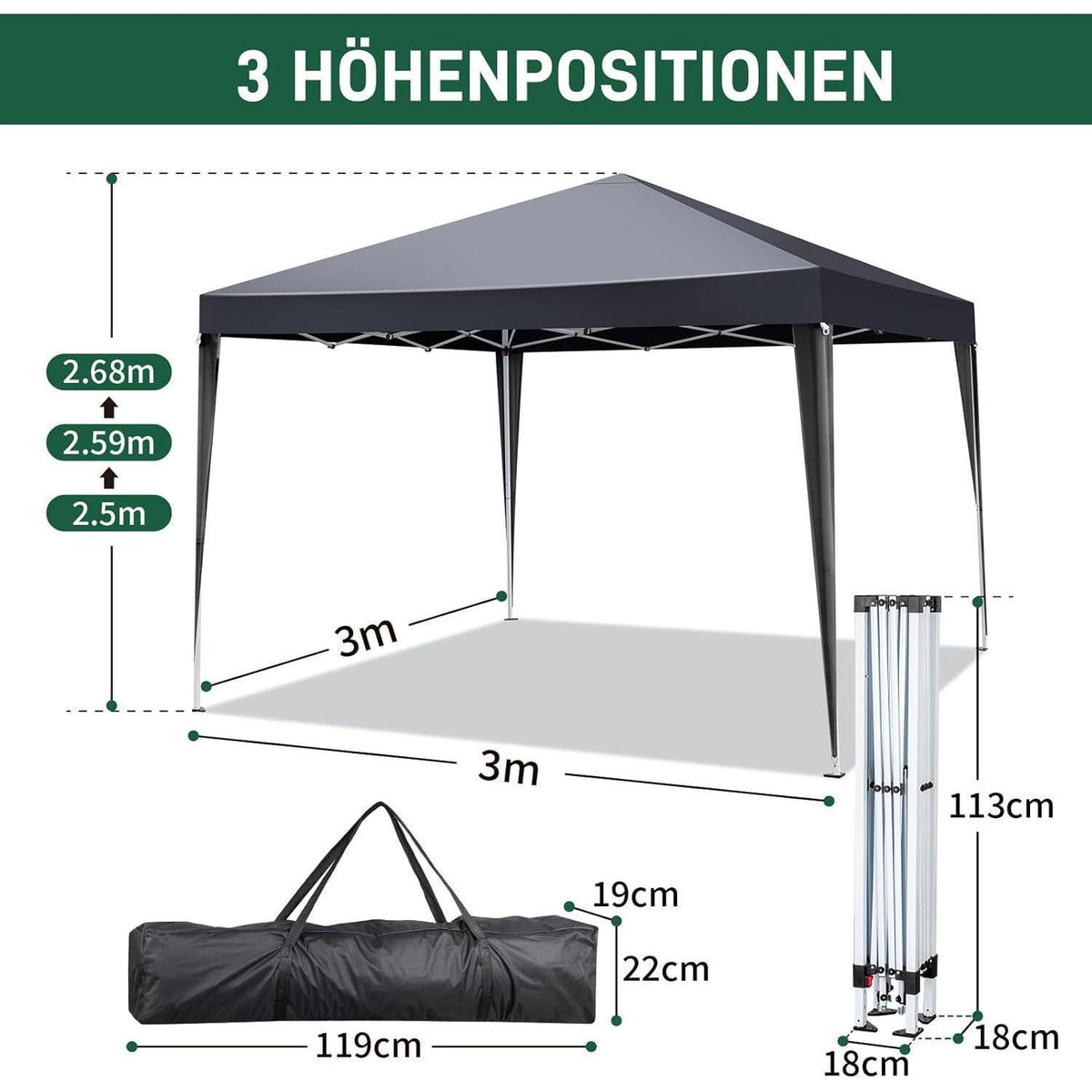 3x3m Faltpavillon – Wasserdicht, Stabil & UV-Schutz für Garten & Camping