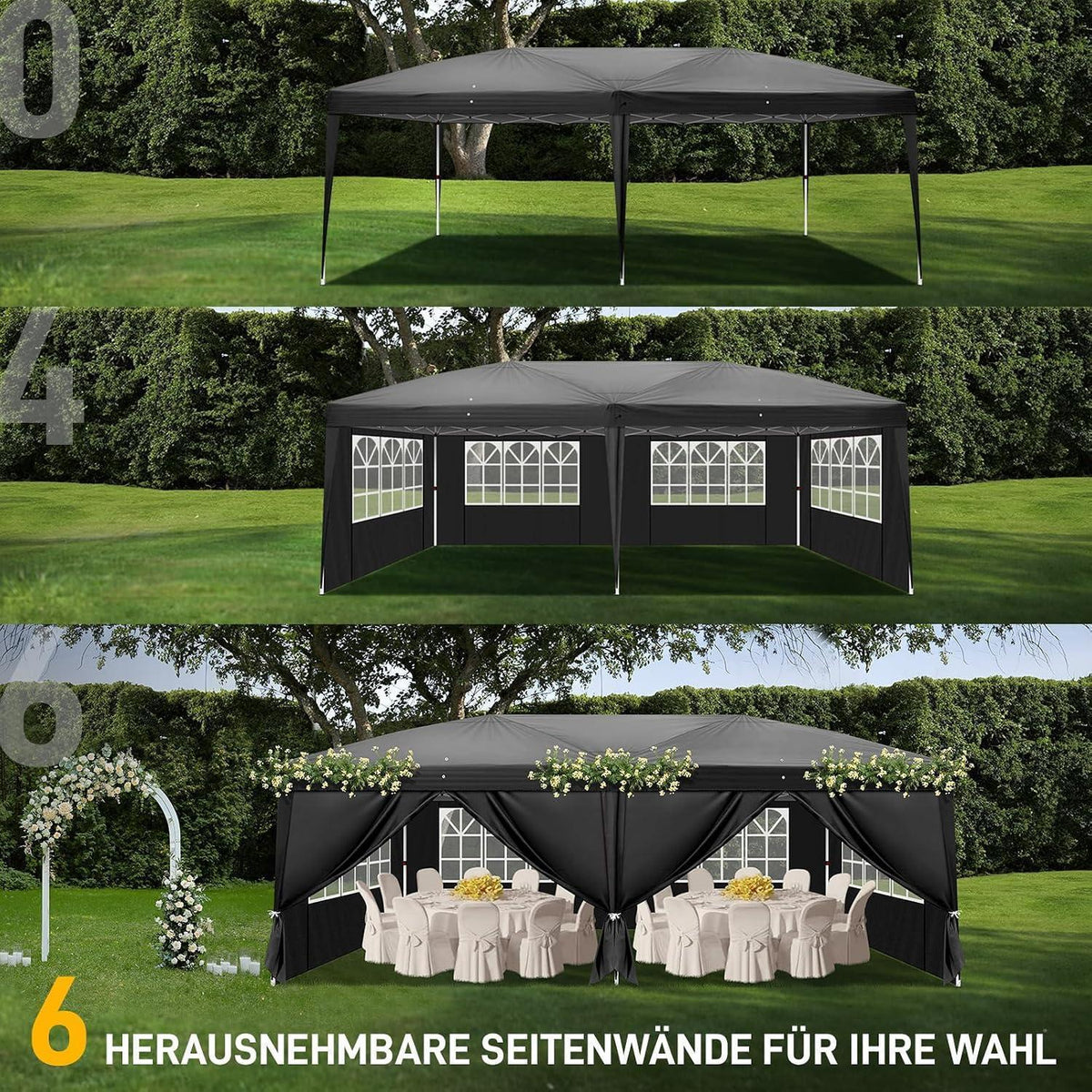 3x6m Faltpavillon – Wasserdicht, Stabil & UV-Schutz für Garten & Camping