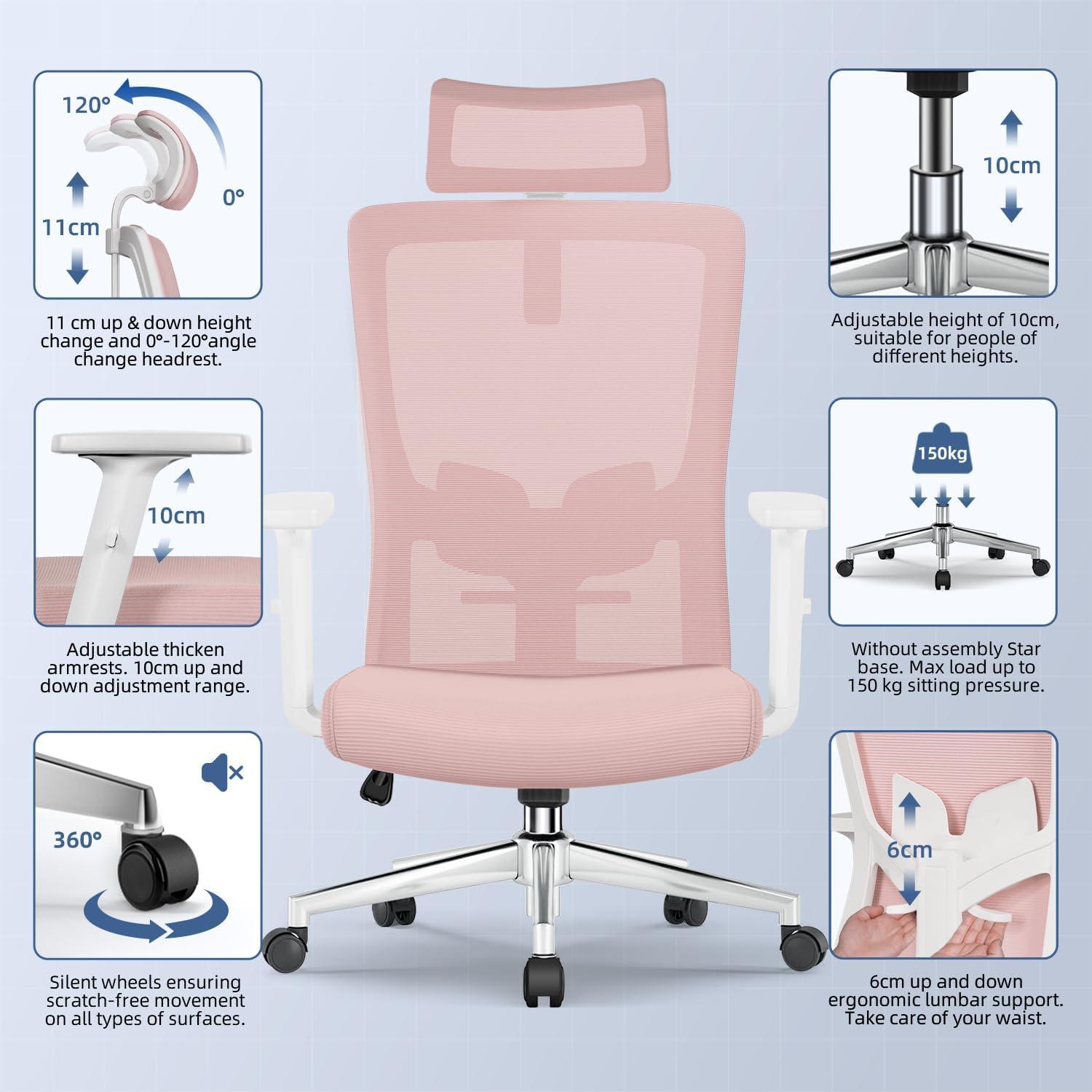 Ergonomischer Bürostuhl mit verstellbarer Lendenstütze und Kopfstütze