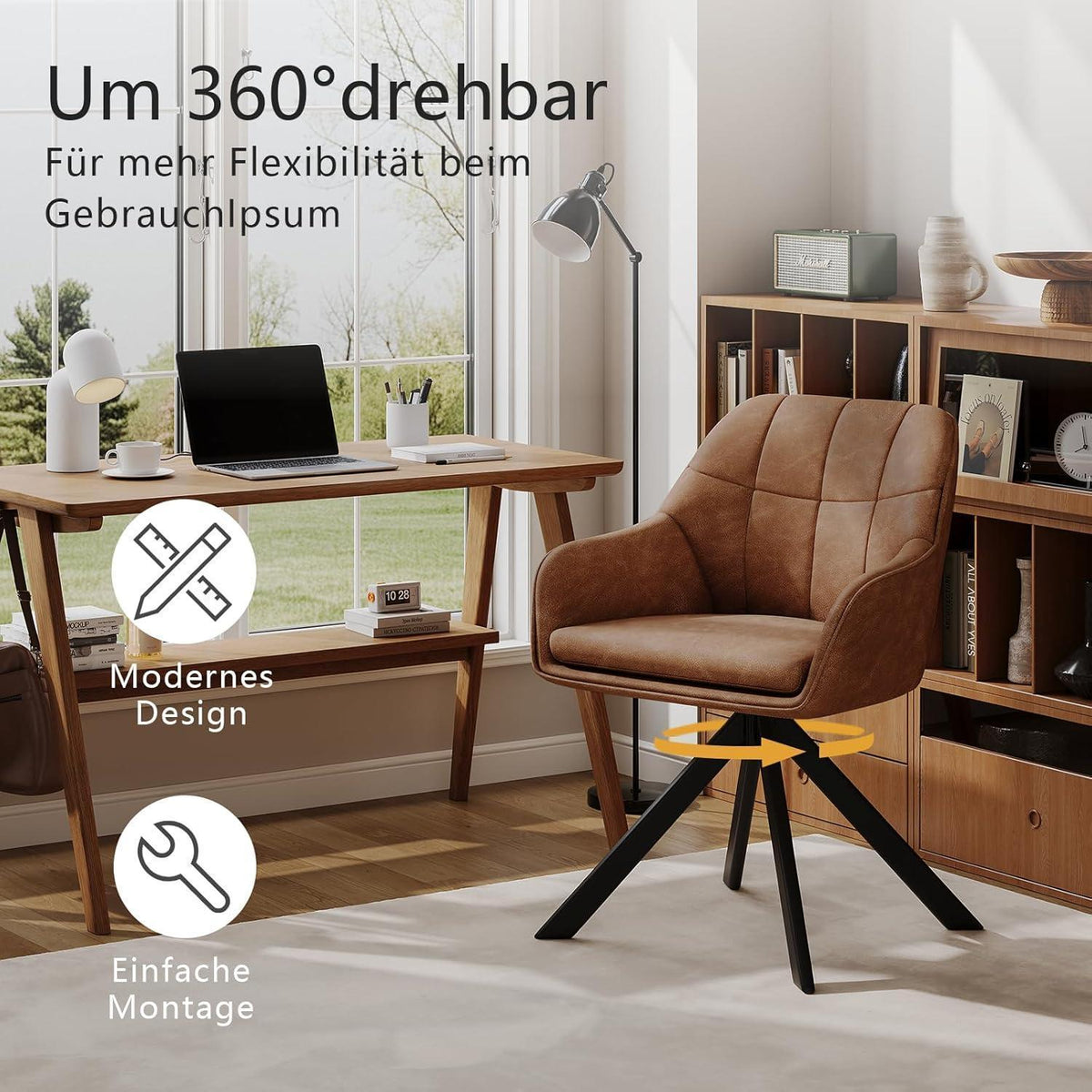 Drehbarer Esszimmerstuhl Braun 4er Set mit Armlehnen in Lederoptik