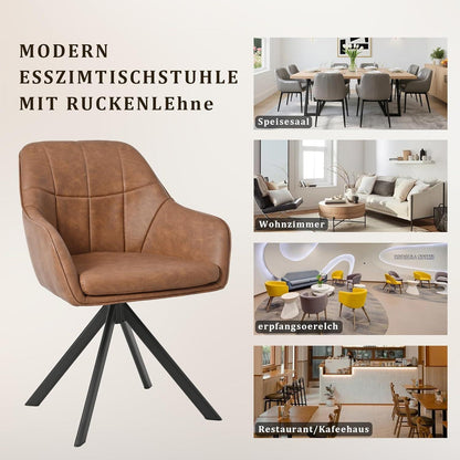 Drehbarer Esszimmerstuhl Braun 4er Set mit Armlehnen in Lederoptik