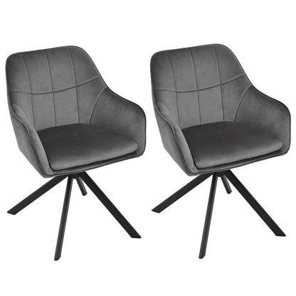 Drehbarer Esszimmerstuhl Set Grau – Samt & Metall, 2er Pack