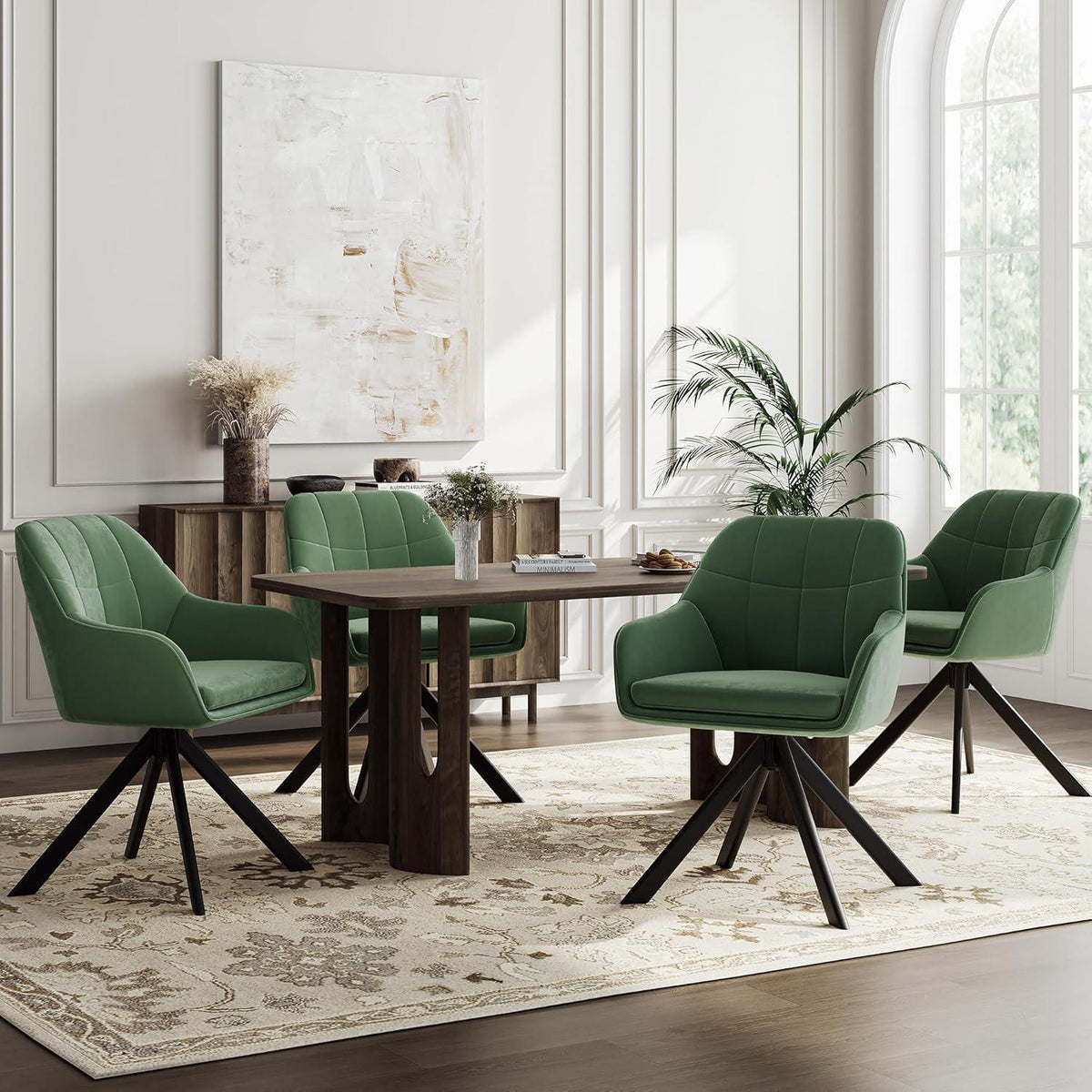 Drehstuhl Esszimmer 2er Set Samt Grün mit Armlehne