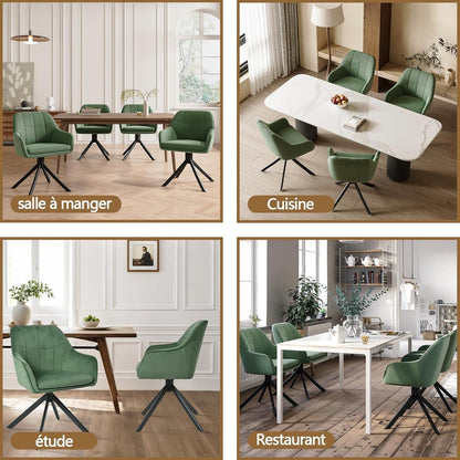 Drehstuhl Esszimmer 2er Set Samt Grün mit Armlehne