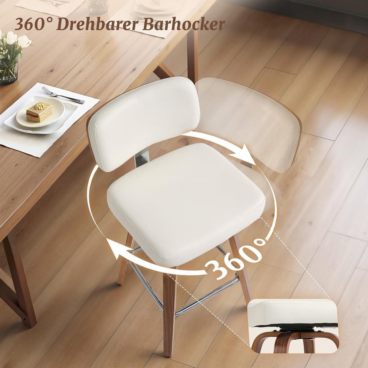 Drehbarer Barhocker 2er Set mit Lehne – Weiß