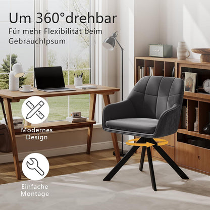 Drehbarer Esszimmerstuhl Set Grau – Samt & Metall, 4er Set