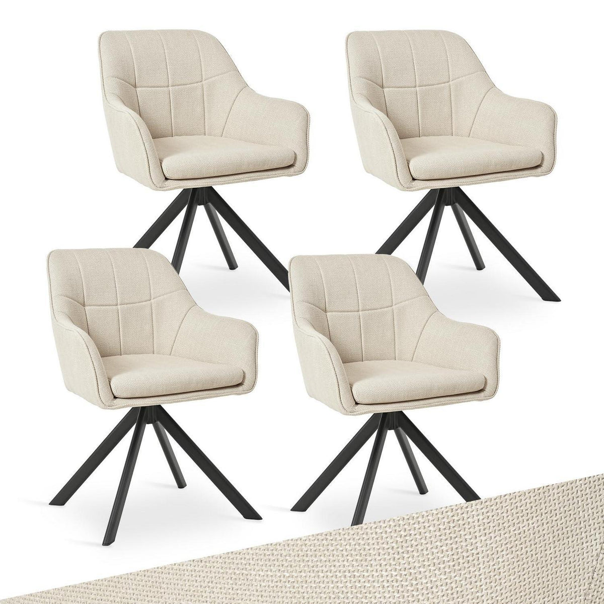 Drehstuhl Esszimmer Beige – 4er Set, Polsterstuhl mit Kratzschutz
