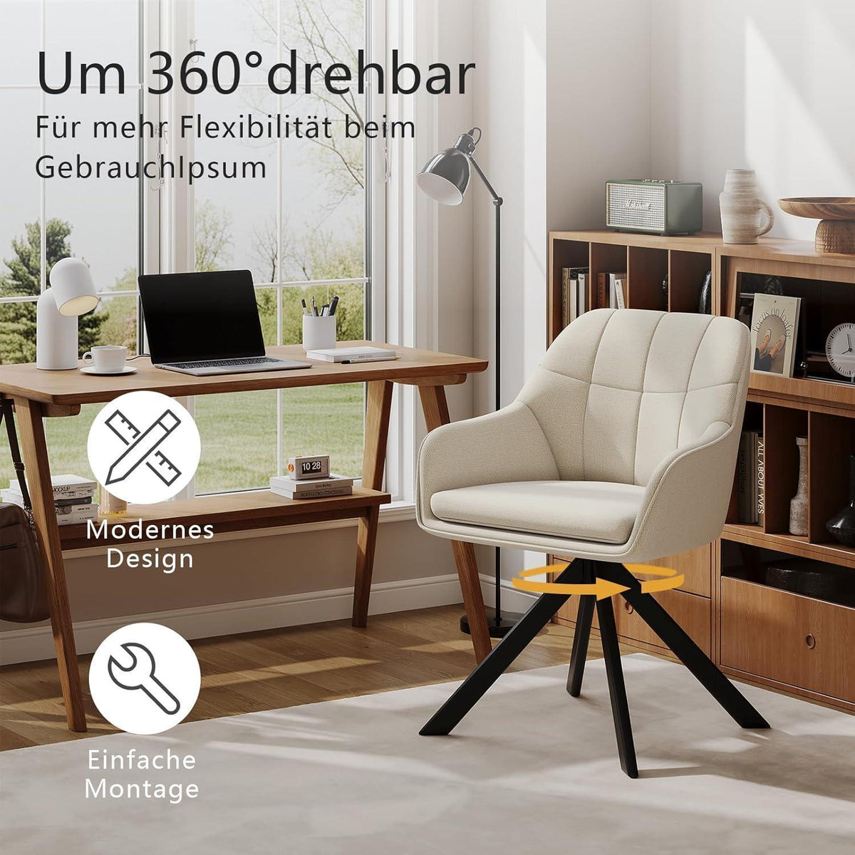 Drehstuhl Esszimmer Beige – 4er Set, Polsterstuhl mit Kratzschutz
