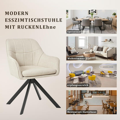 Drehstuhl Esszimmer Beige – 4er Set, Polsterstuhl mit Kratzschutz