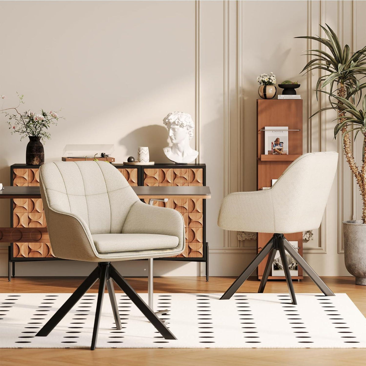 Drehstuhl Esszimmer Beige – 4er Set, Polsterstuhl mit Kratzschutz