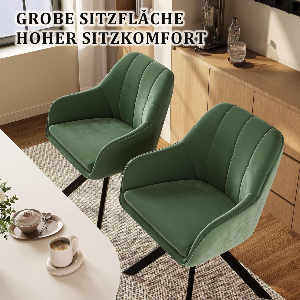 Drehstuhl Esszimmer 4er Set Samt Grün mit Armlehne