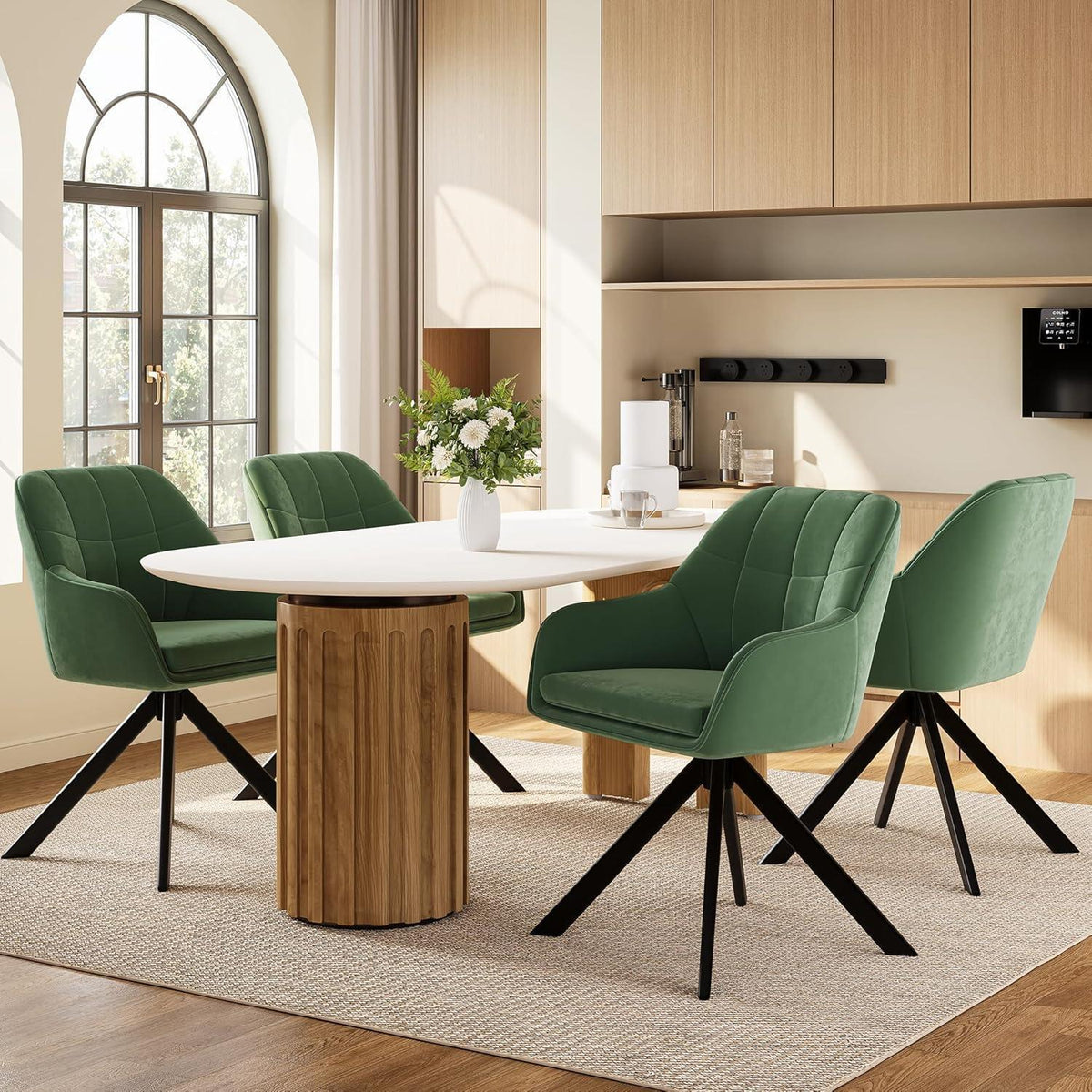 Drehstuhl Esszimmer 4er Set Samt Grün mit Armlehne