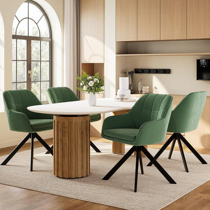 Drehstuhl Esszimmer 4er Set Samt Grün mit Armlehne