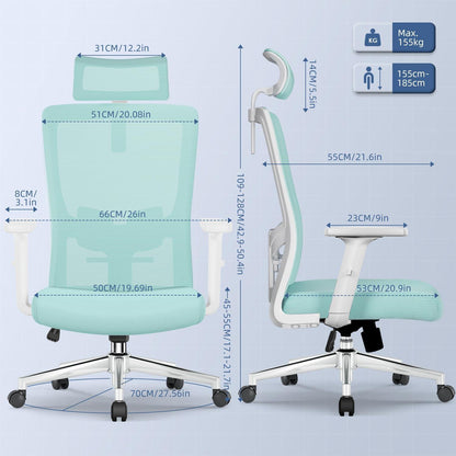 Ergonomischer Bürostuhl Verstellbar mit Lendenstütze & Armlehnen