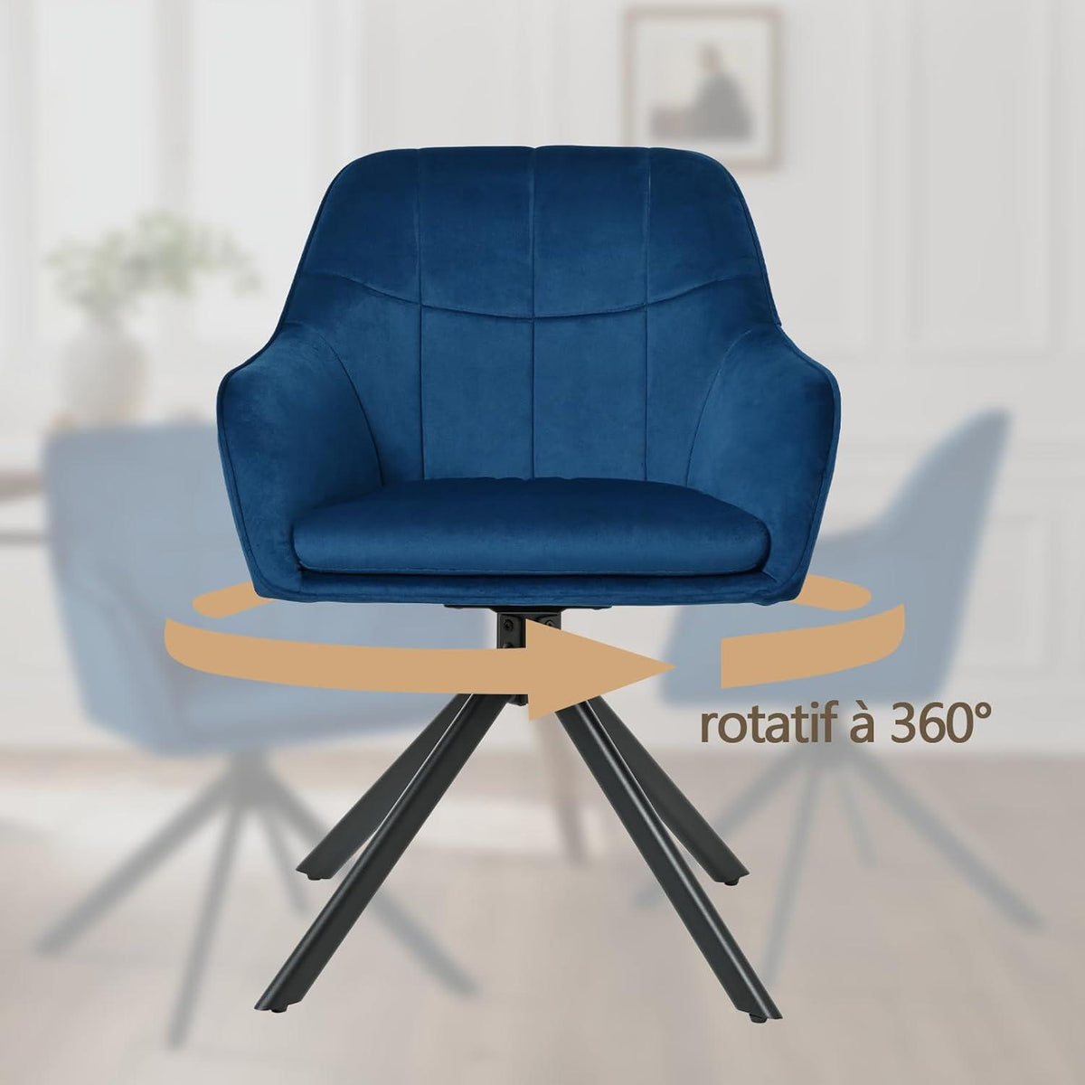 Drehbarer Esszimmerstuhl Set Dunkelblau – Samt & Metall