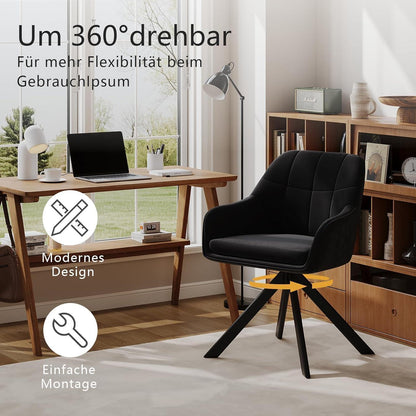 Drehbarer Esszimmerstuhl Set 6er Schwarz – Samt & Metall