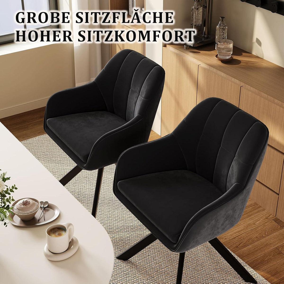 Drehbarer Esszimmerstuhl Set 6er Schwarz – Samt & Metall