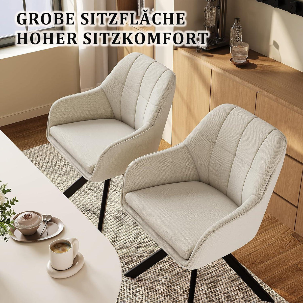 Drehstuhl Esszimmer Beige 2er Set – Ergonomisch & Kratzschutz