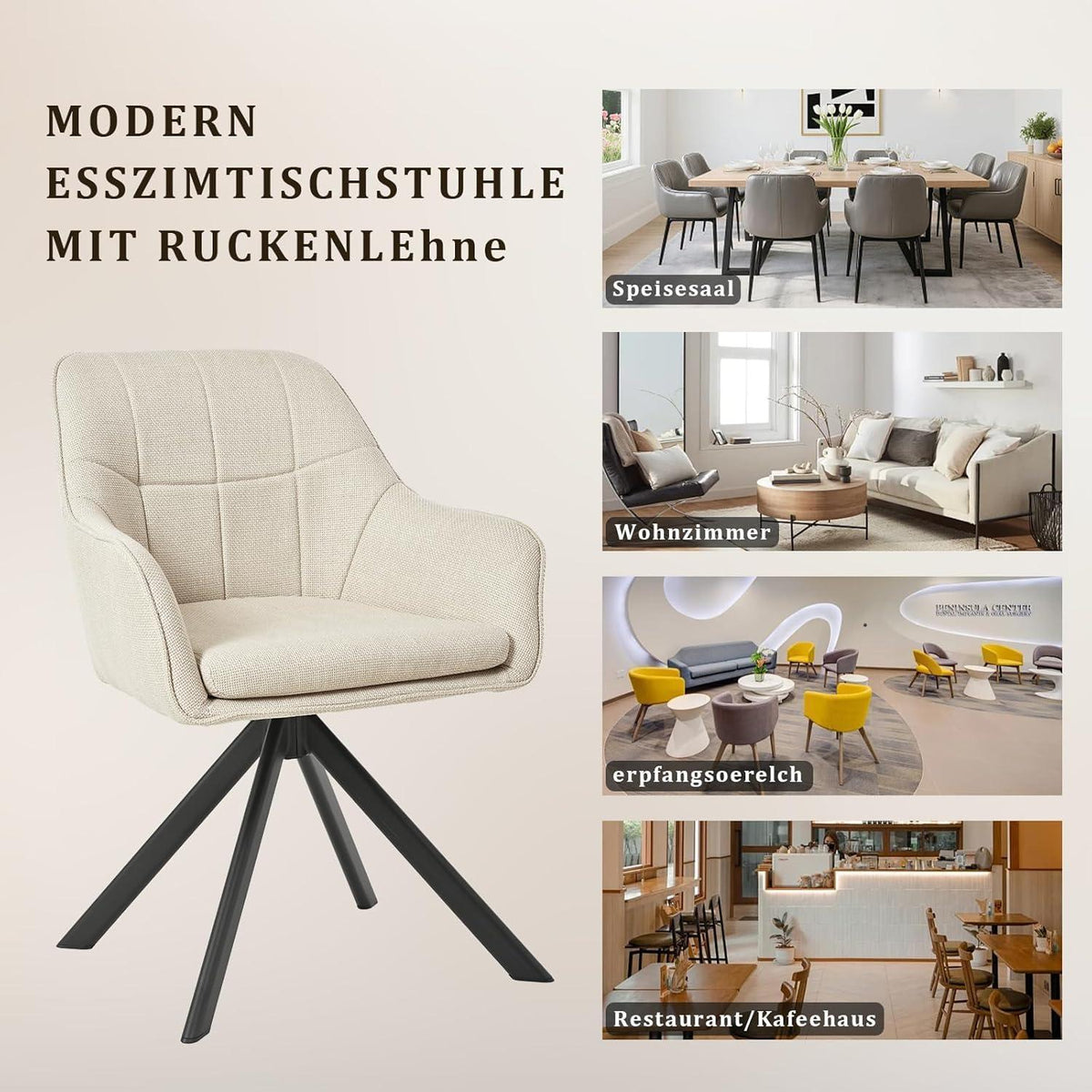 Drehstuhl Esszimmer Beige 2er Set – Ergonomisch & Kratzschutz