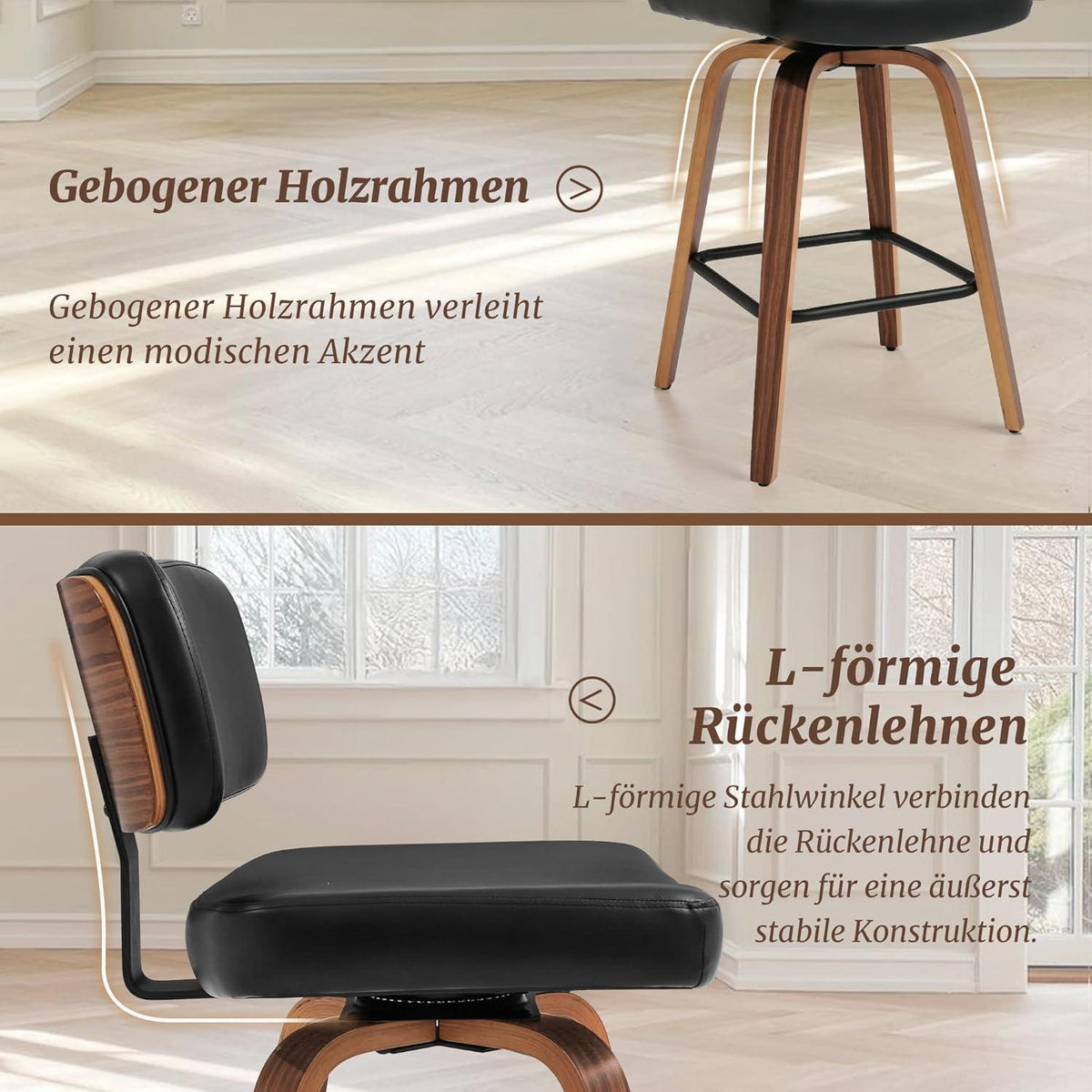 Drehbarer Barhocker 2er Set mit Lehne – Schwarz