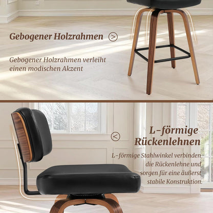 Drehbarer Barhocker 2er Set mit Lehne – Schwarz