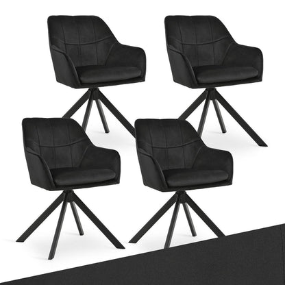 Drehbarer Esszimmerstuhl Set Schwarz – Samt & Metall
