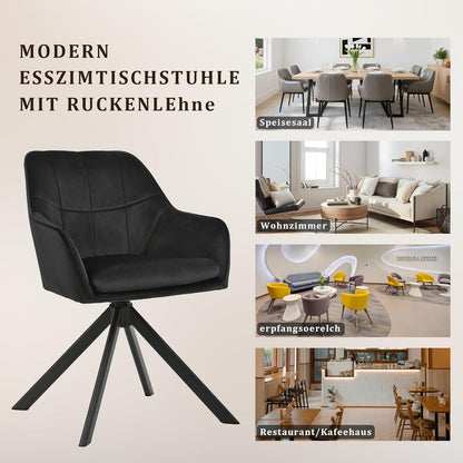 Drehbarer Esszimmerstuhl Set Schwarz – Samt & Metall
