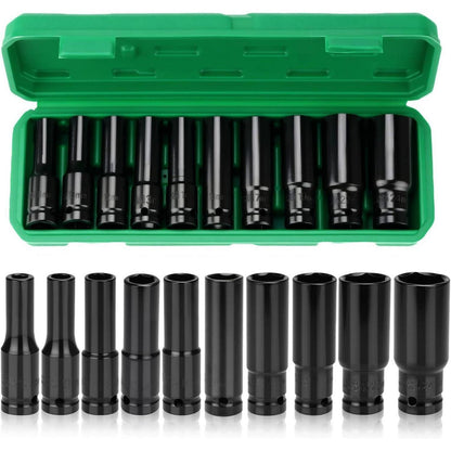 Steckschlüsselsatz 1/2 Zoll, 10-teilig, Vielzahn Nüsse, Chrom-Vanadium-Stahl