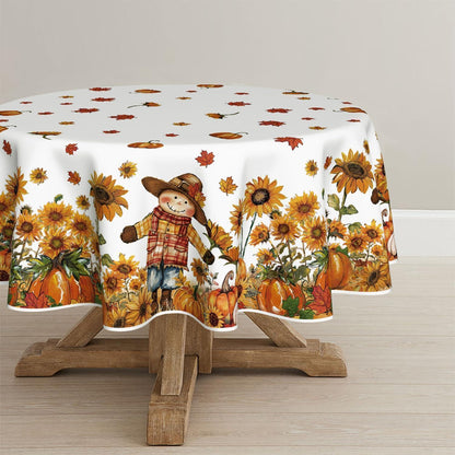 Runde Tischdecke 140 cm Herbst Dekor Sonnenblumen Weiß