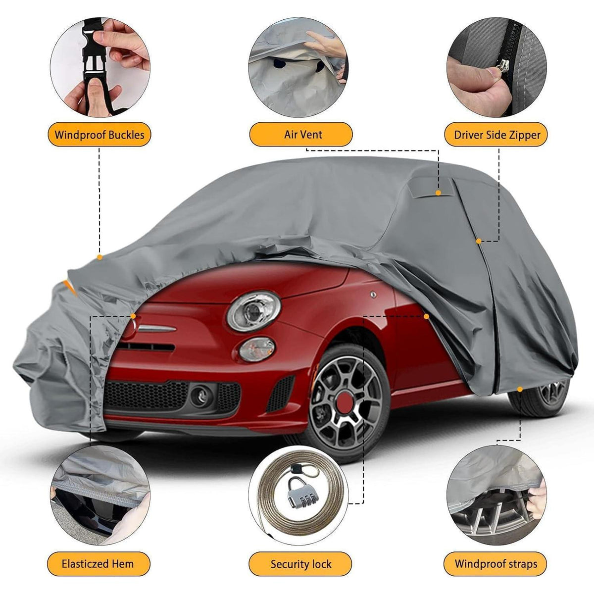 Autoabdeckung wasserdicht FIAT 500 2007-2025 Allwetter Schutzhülle