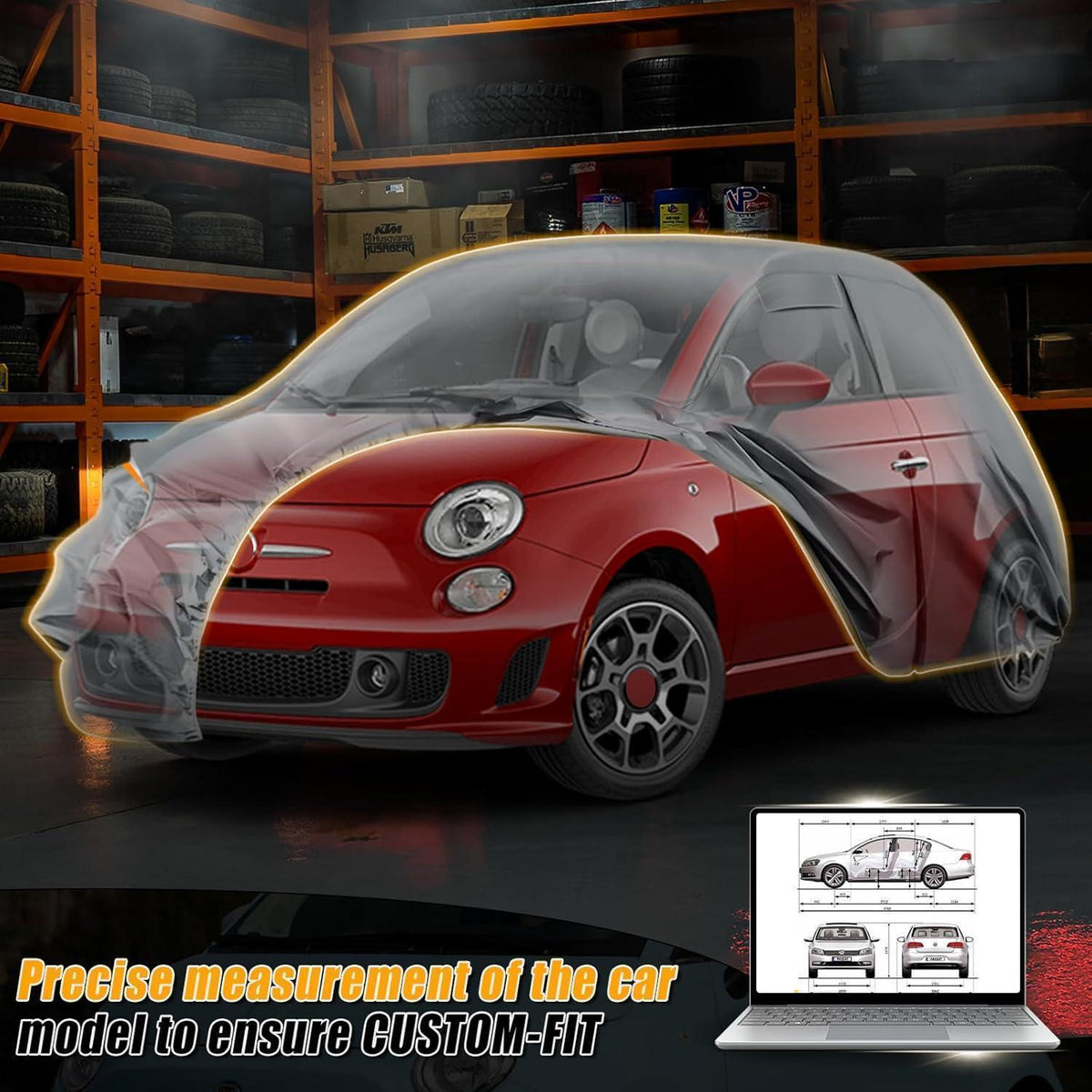 Autoabdeckung wasserdicht FIAT 500 2007-2025 Allwetter Schutzhülle