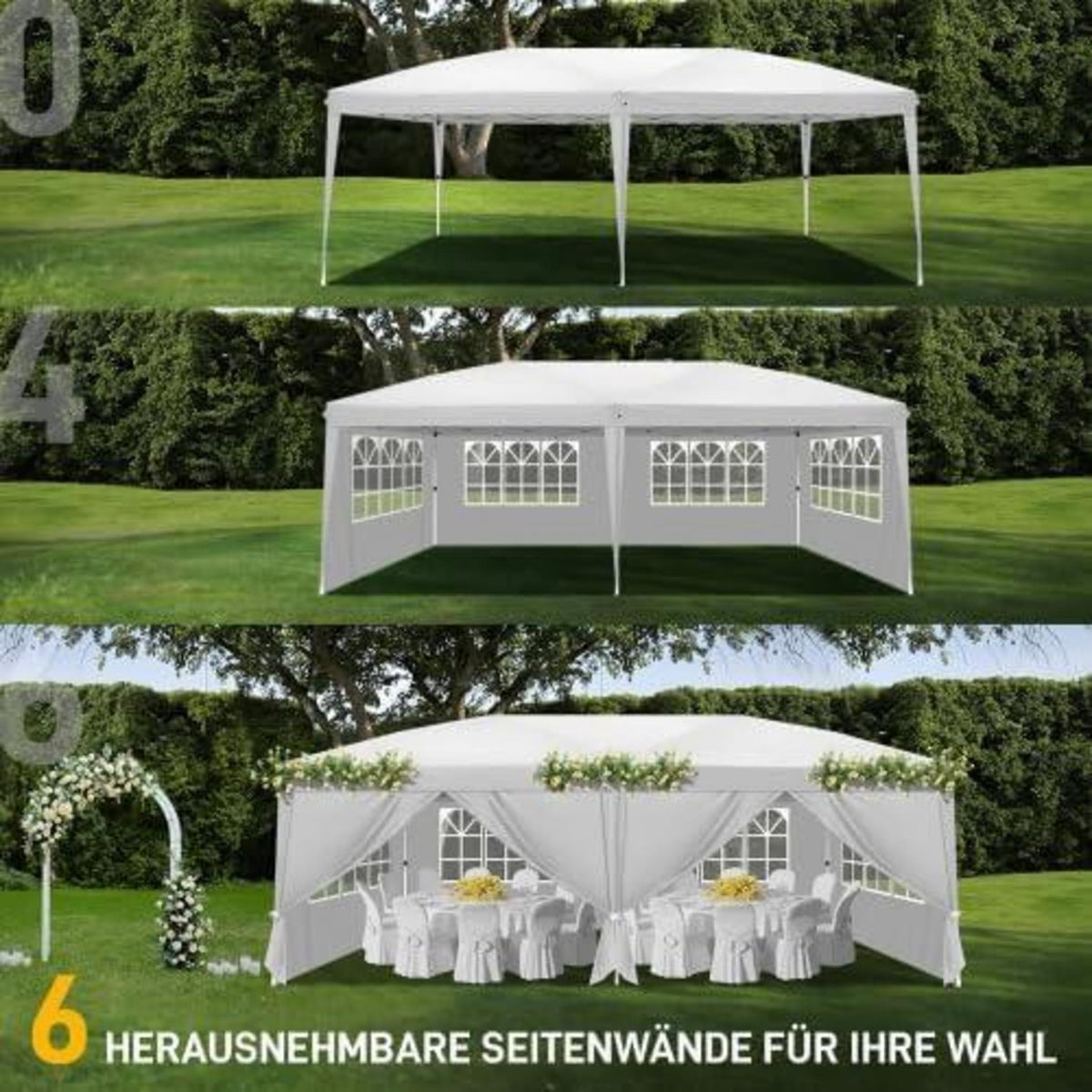 Bonnlo Gazebo 3x6m – Höhenverstellbares Partyzelt mit Seitenteilen