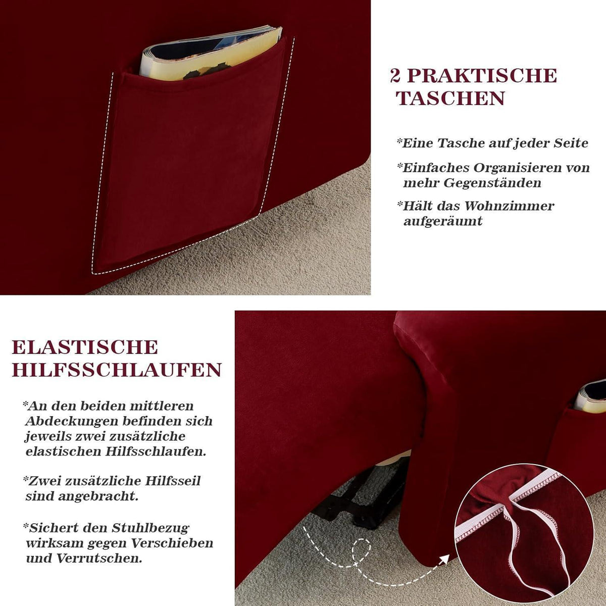 Stretch Sesselbezug Samt Rot, 1 Sitzer | Waschbar & Fleckenresistent
