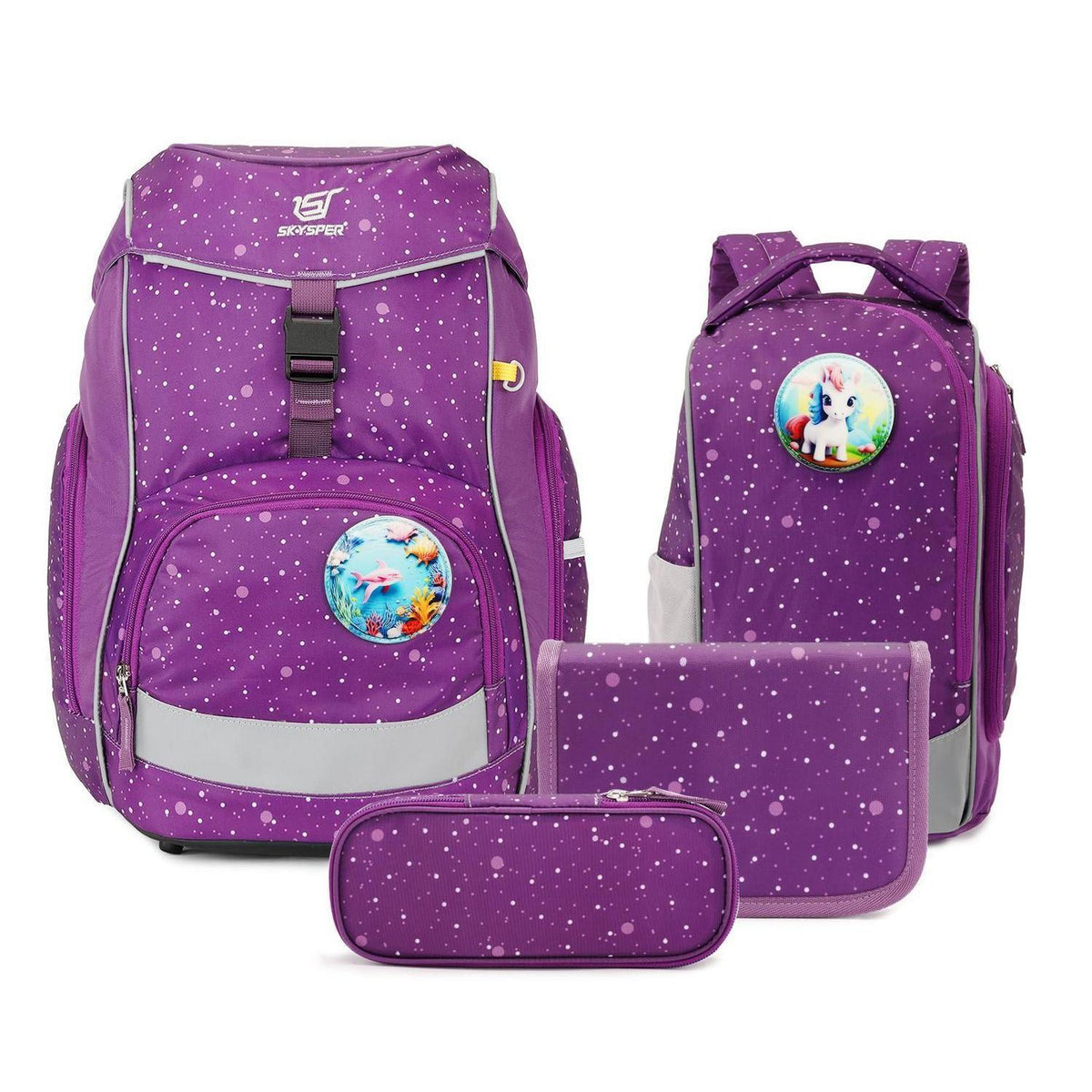 Schulranzen Set 5-teilig für Jungen Mädchen – Lila Schulstarter Set