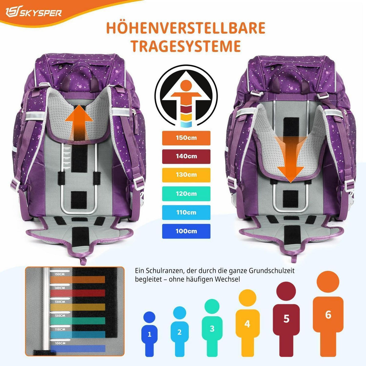 Schulranzen Set 5-teilig für Jungen Mädchen – Lila Schulstarter Set