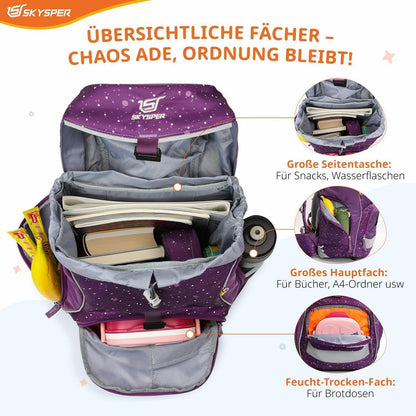 Schulranzen Set 5-teilig für Jungen Mädchen – Lila Schulstarter Set