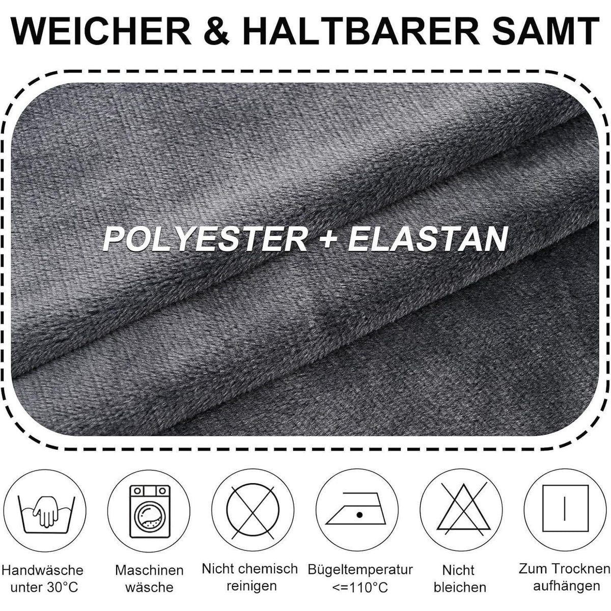 Stretch Samt Stuhlhussen Set - Grau, 4er Pack, Large