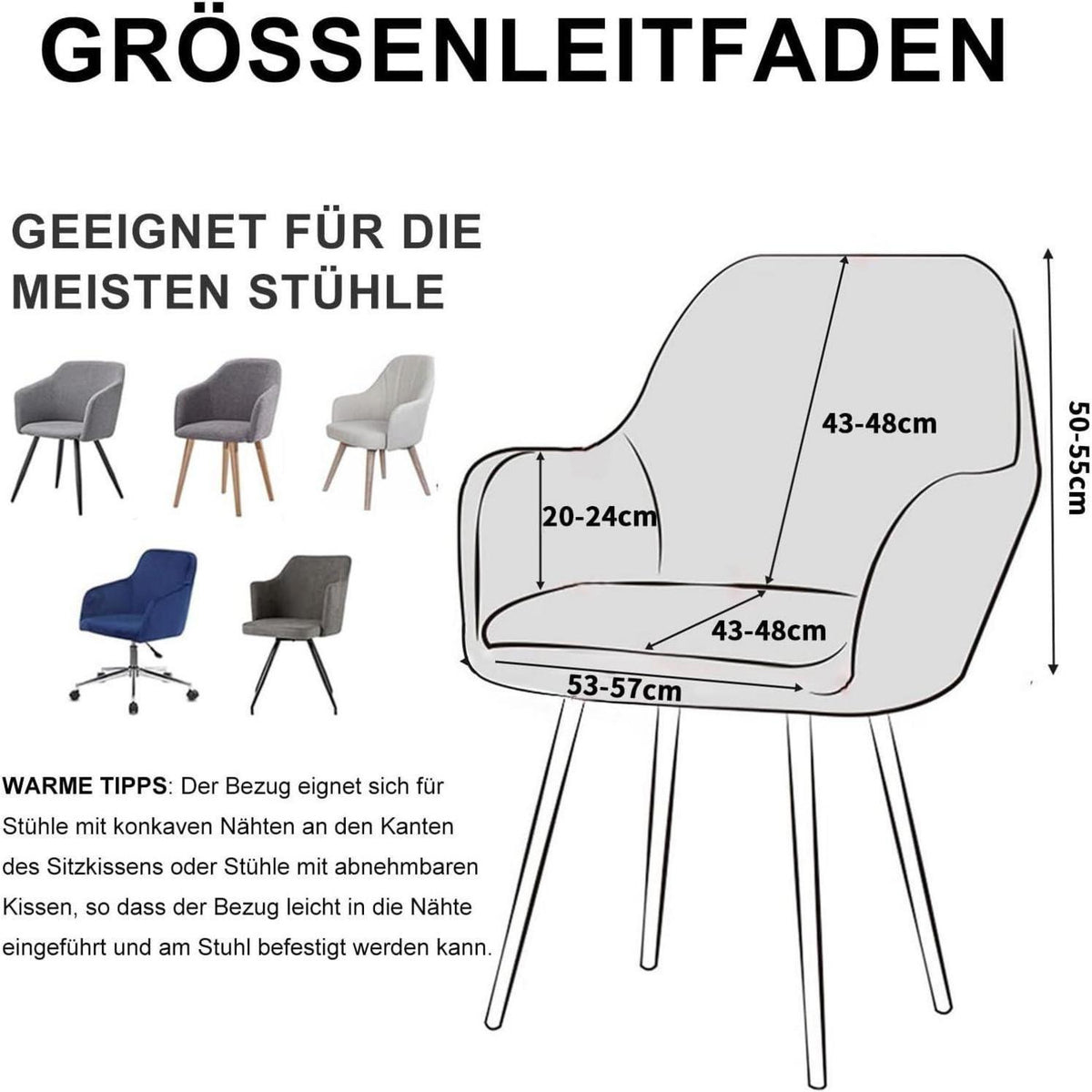 Stretch Samt Stuhlhussen Set - Grau, 4er Pack, Large