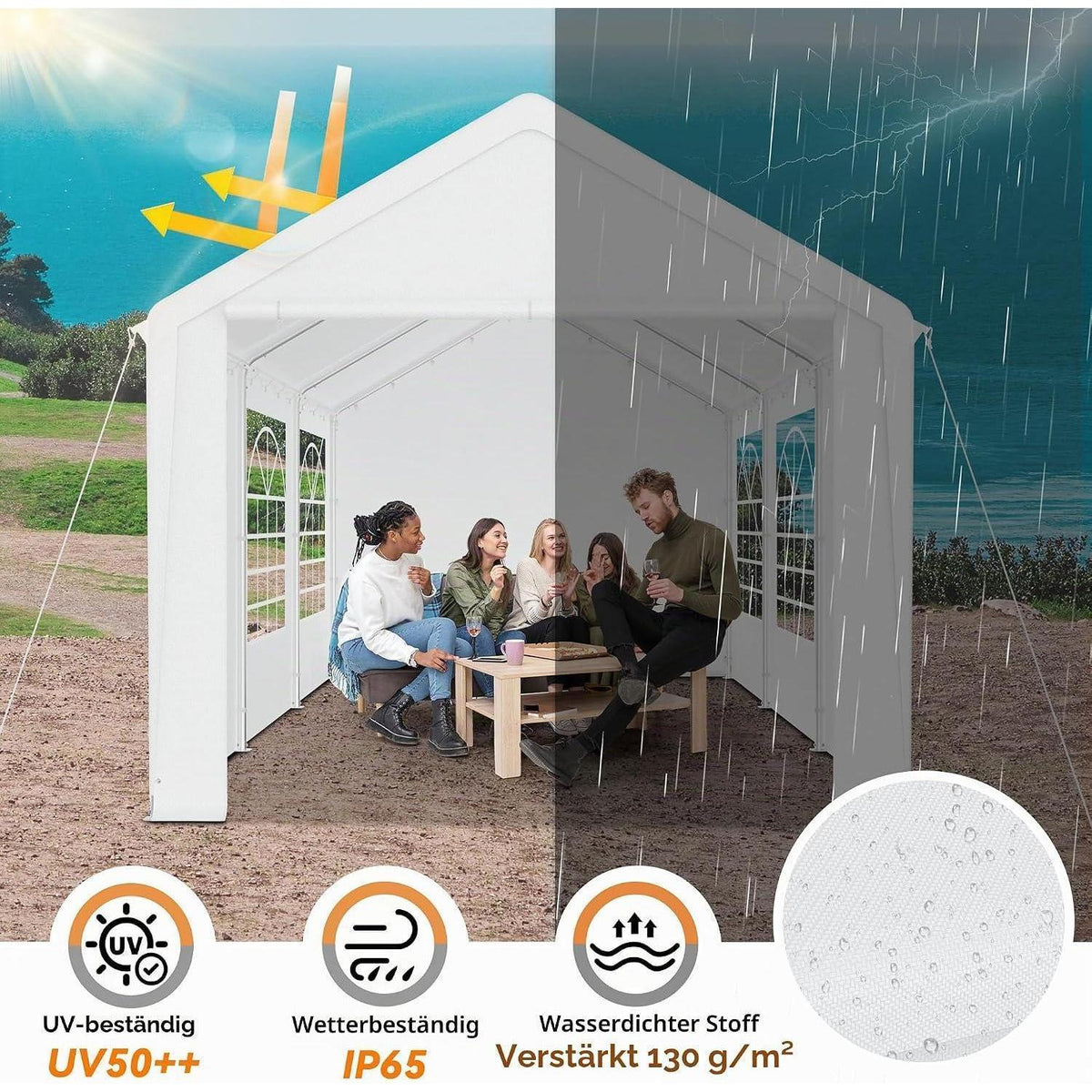 Party Zelt 3x6m mit Seitenwänden – Wasserdicht & Stabil